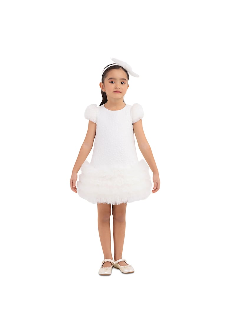 Rochita cu Tulle - - Scurta - Alba - cu Bentita Asortata - 33344 - 104 cm - Alb