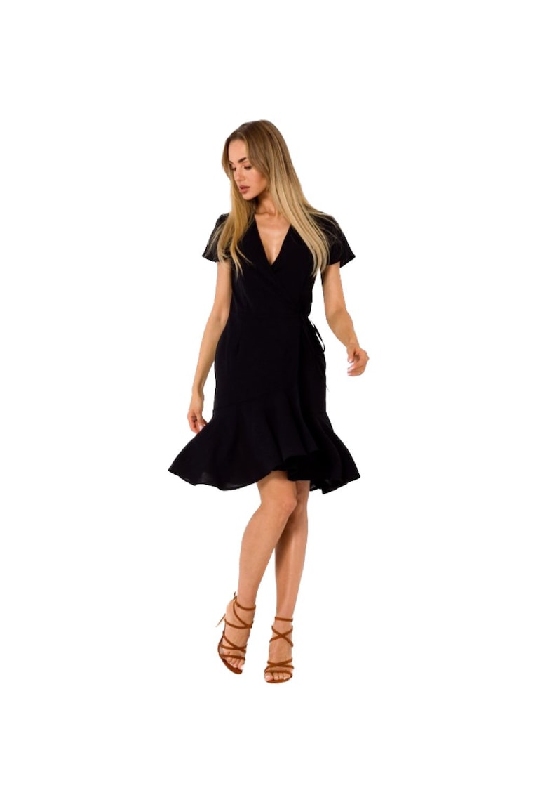 Rochie plic cu volan - Negru