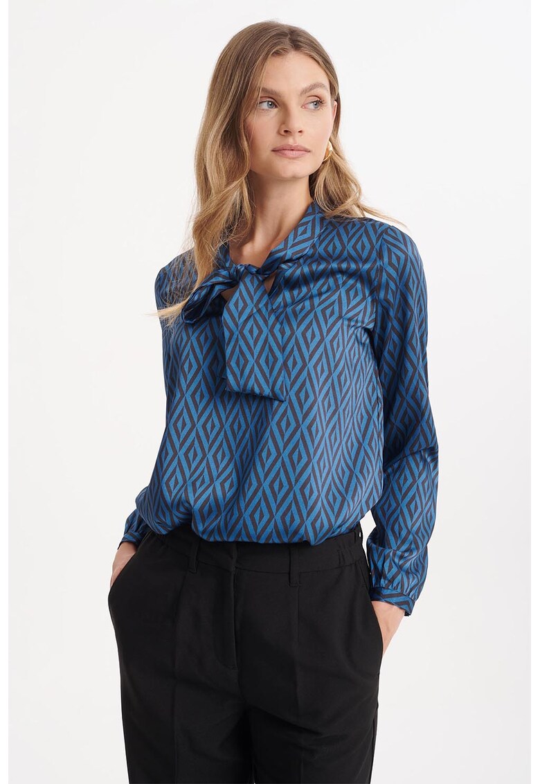 Bluza cu imprimeu geometric si funda din panglici