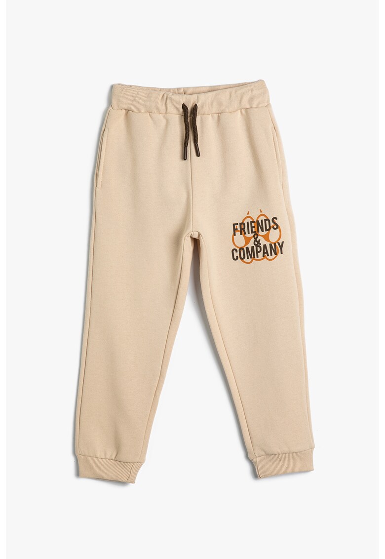 Pantaloni de trening cu snur de ajustare si imprimeu text
