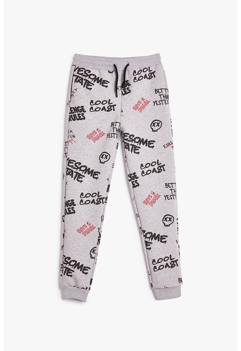 Pantaloni de trening cu snururi de ajustare si imprimeu