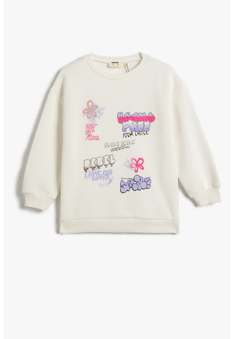 Bluza de trening cu imprimeu si maneci cazute