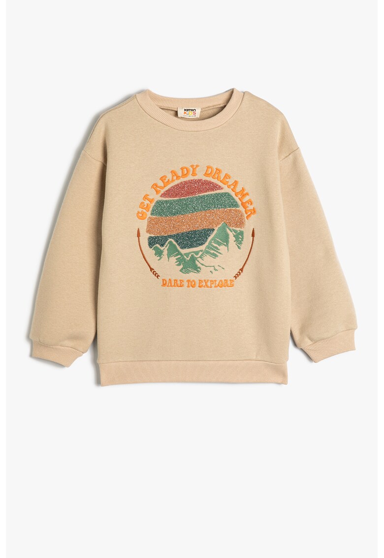Bluza de trening cu decolteu la baza gatului si broderie text