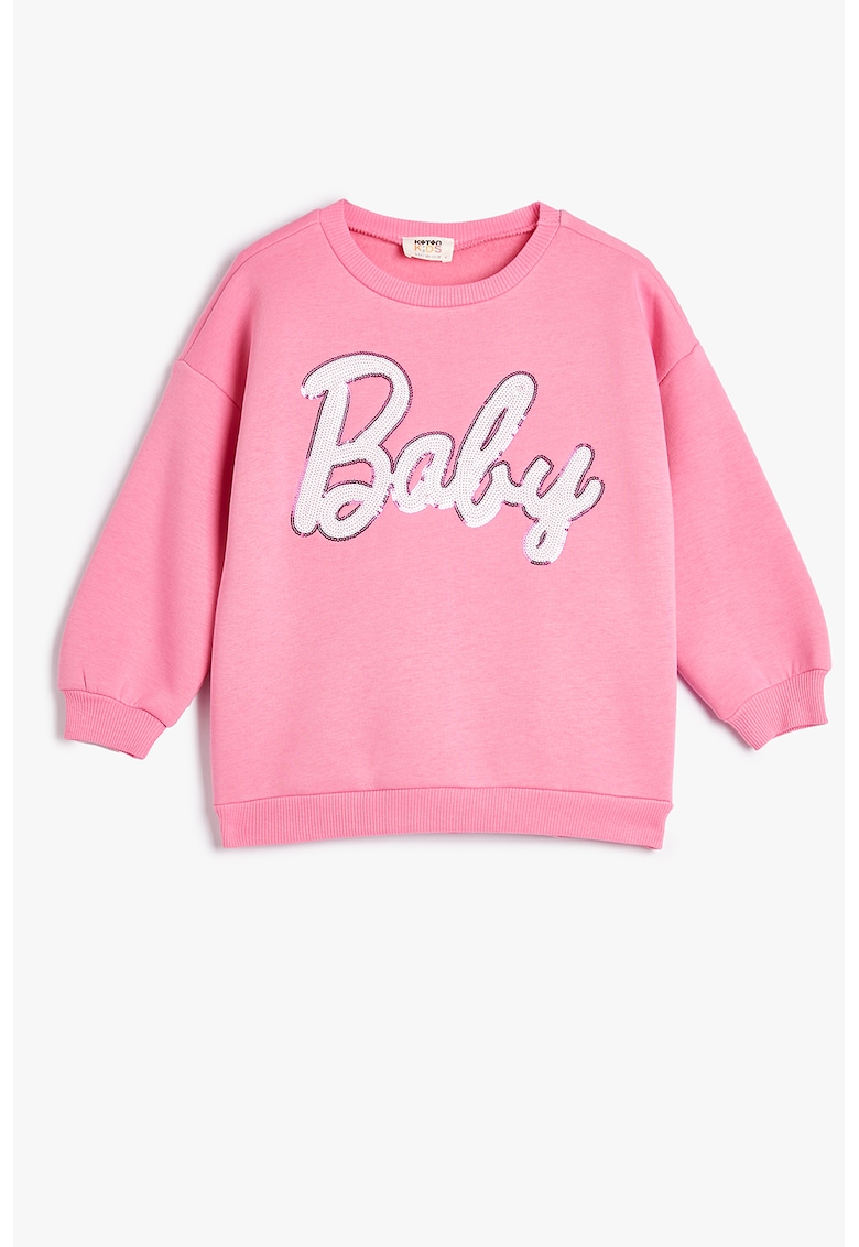 Bluza de trening din bumbac cu aplicatie text cu paiete