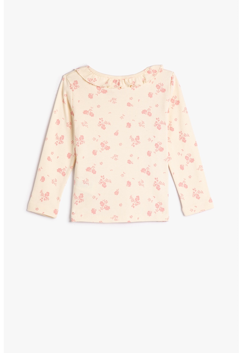 Bluza cu model floral si guler cu volane