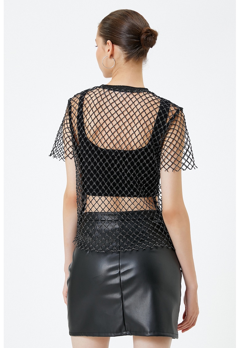 Bluza cu model si maneci semitransparente