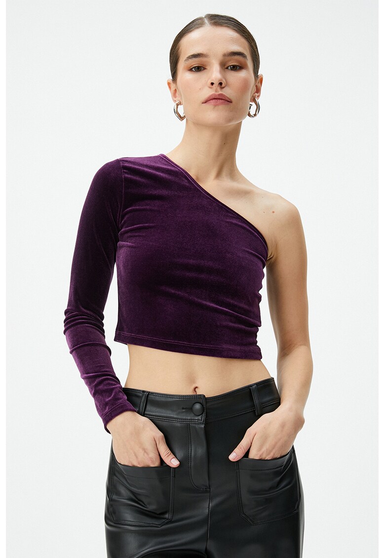 Bluza din catifea cu decolteu pe un umar