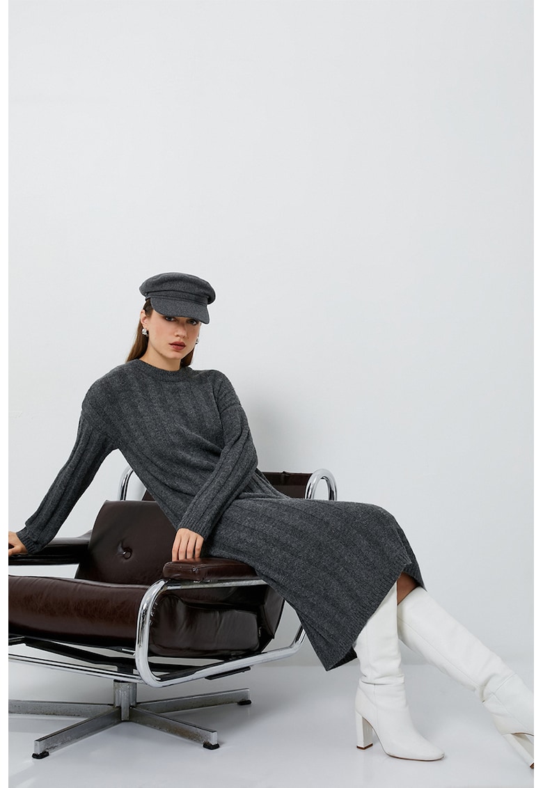Rochie-pulover striata cu maneci lungi