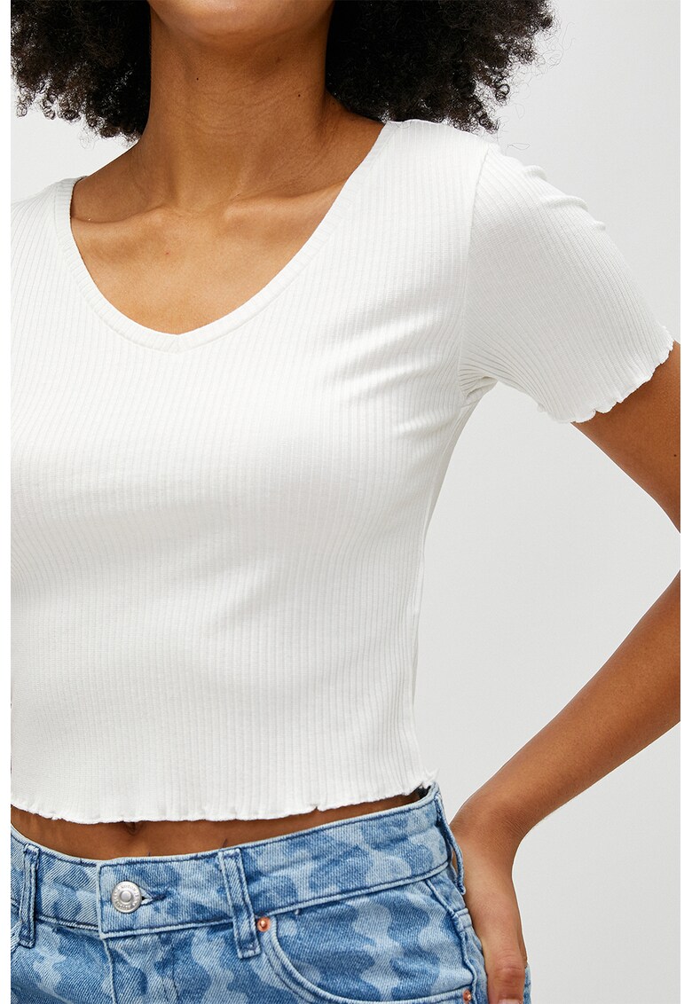 Tricou crop cu decolteu cache-coeur
