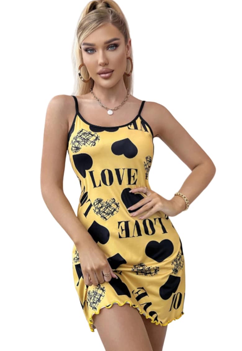 Pijama dama tip rochie scurta cu bretele subtiri reglabile - model cu inimioare - tematica I feel sexy - EFAYN