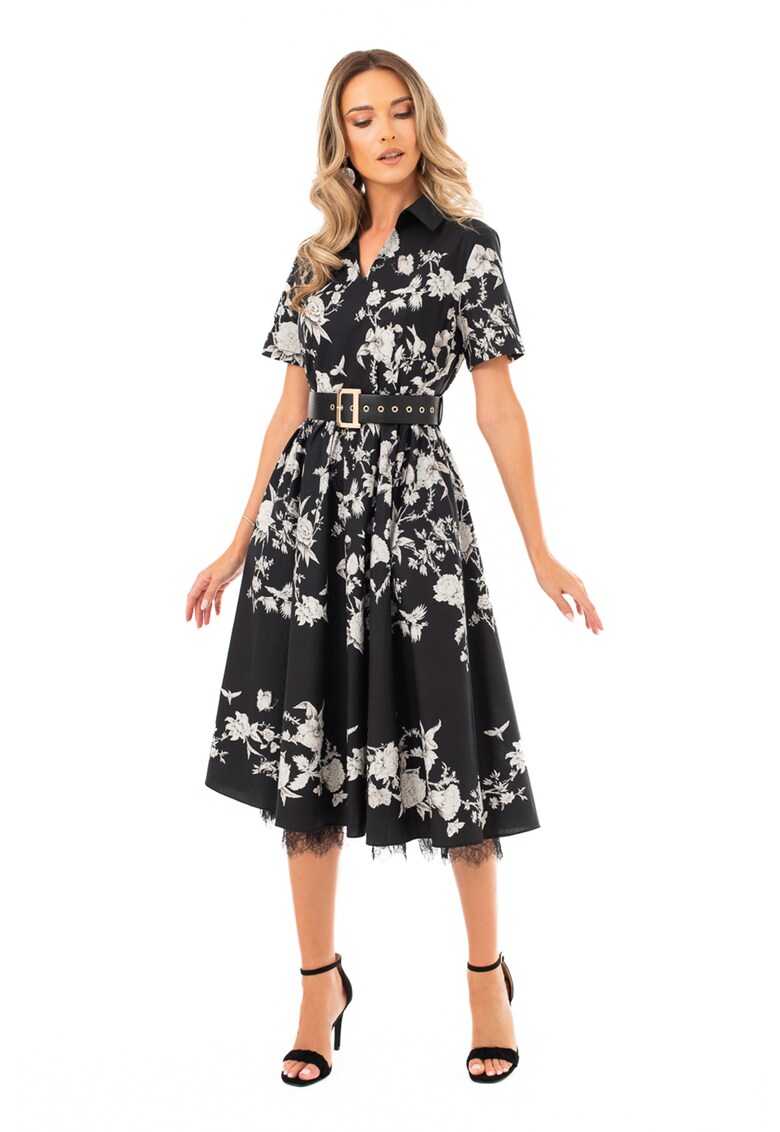 Rochie cu model floral si buzunare laterale