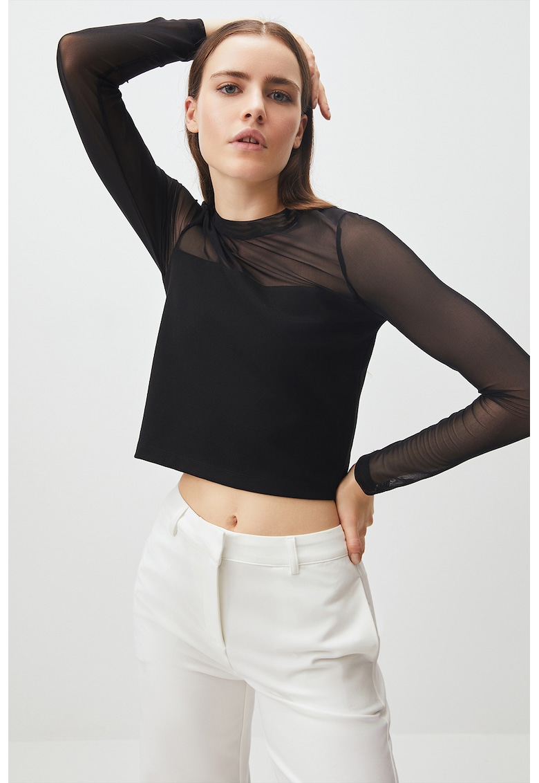 Bluza crop cu insertii de plasa