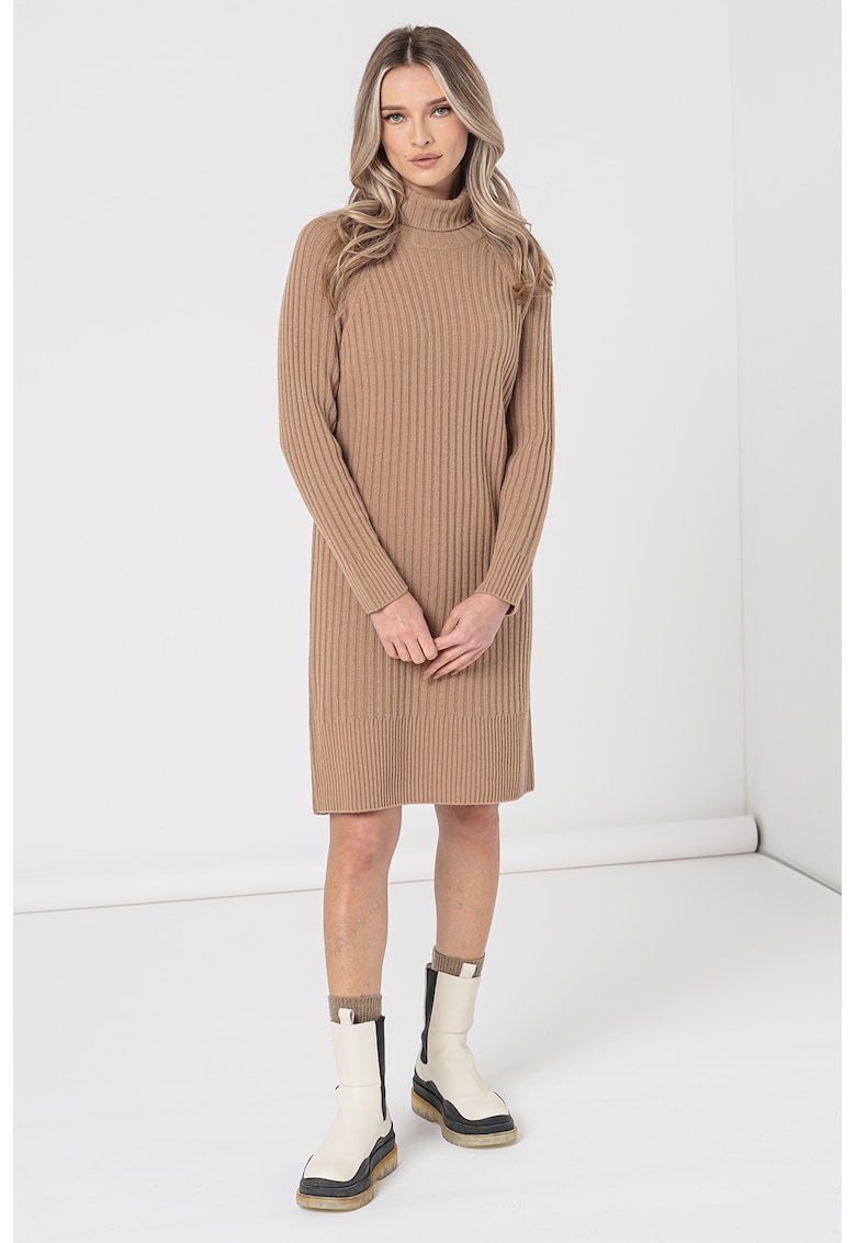 Rochie-pulover din amestec de lana cu guler inalt