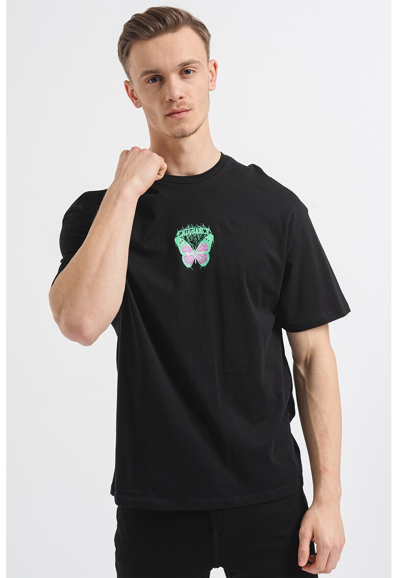 Tricou cu decolteu la baza gatului si imprimeu