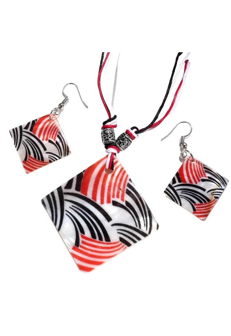 Set colier si cercei - portocaliu - cu dungi - Melodi C6 -