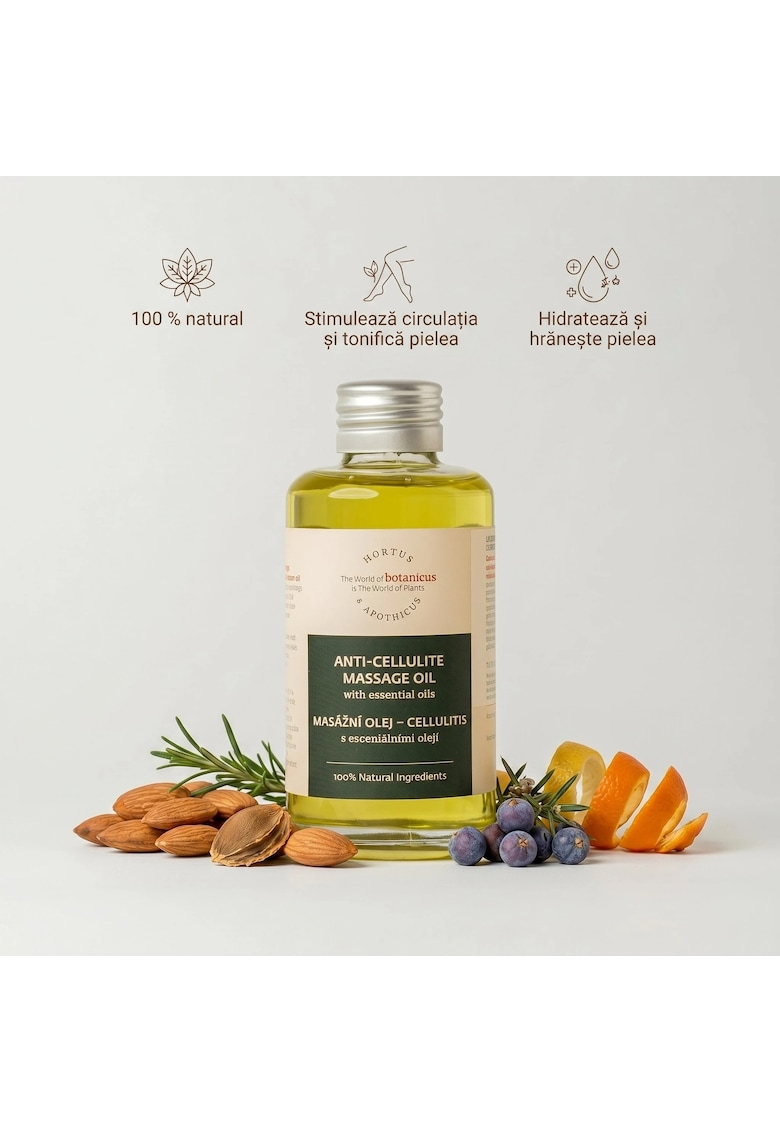 Ulei de Masaj Anticelulitic cu Uleiuri Esentiale - 100ml - 100% natural - imbogatit cu uleiuri vegetale nutritive si extracte aromatice naturale - stimuleaza circulatia si tonifica pielea