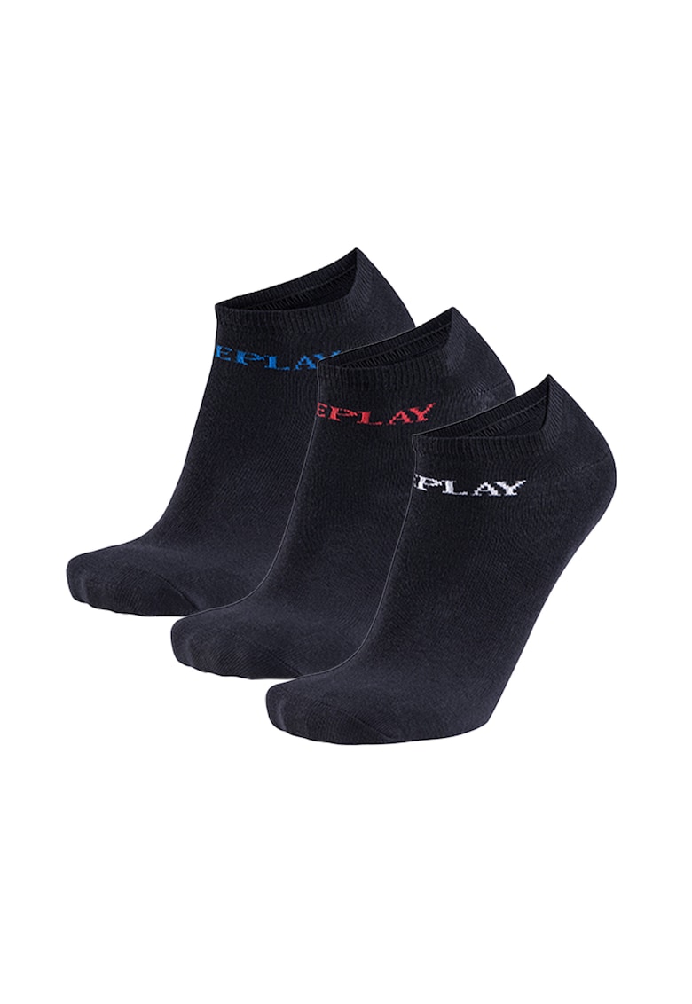 Replay Set de sosete unisex pana la glezna - 3 perechi - Negru