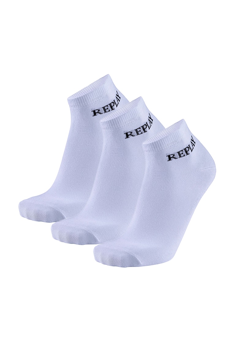 Replay Set de sosete unisex scurte cu logo - 3 perechi - Alb