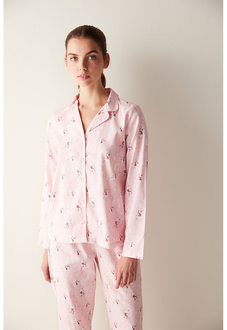 Bluza de pijama cu nasturi si revere decupate