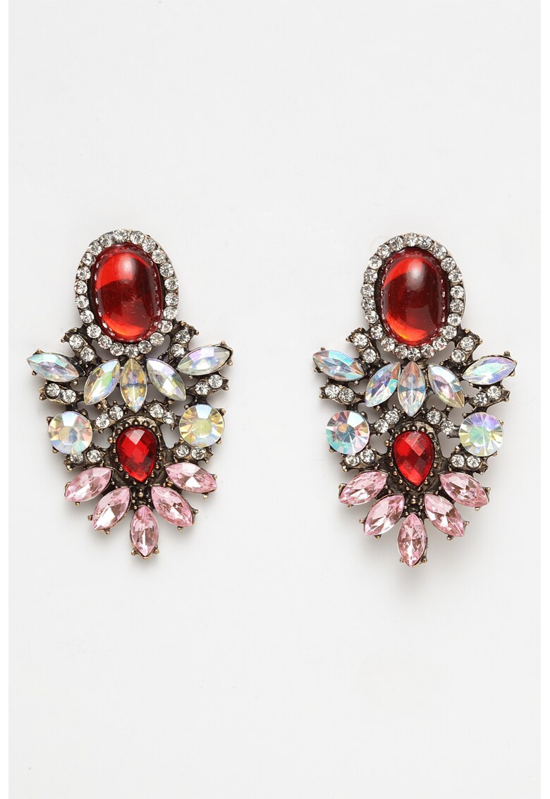 Cercei decorati cu cristale - Rosu/Roz/Transparent