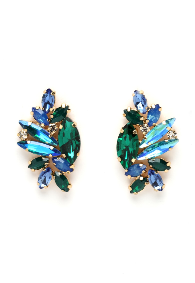 Cercei cu tija si cristale - Verde/Auriu/Albastru