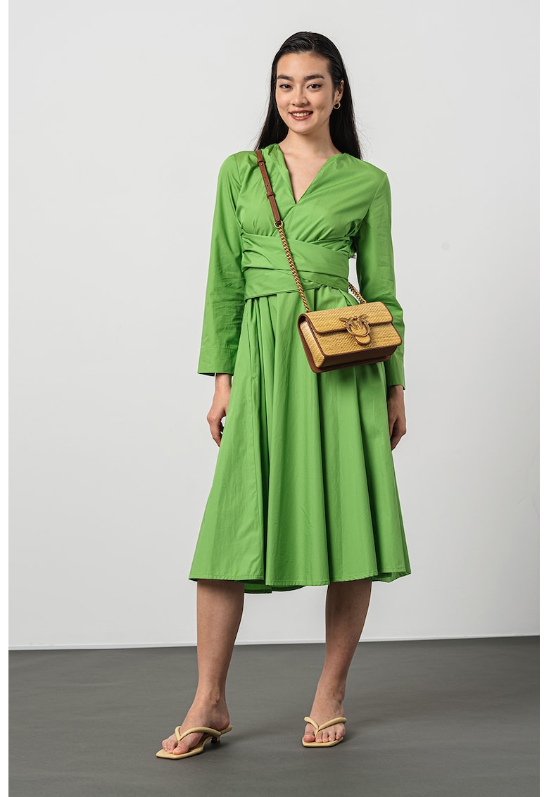 Rochie evazata cu decolteu in V Disco - Verde electric