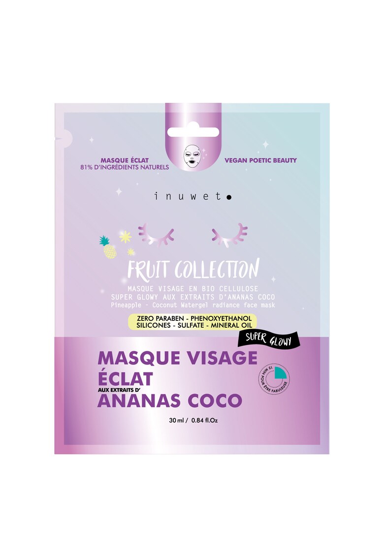 Masca de fata iluminatoare din bioceluloza cu extract de ananas - Fruit Collection - 30 ml