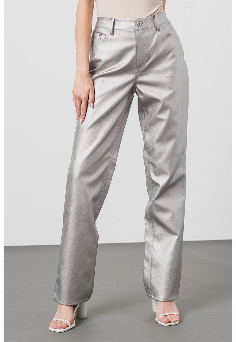 Pantaloni drepti cu aspect metalizat