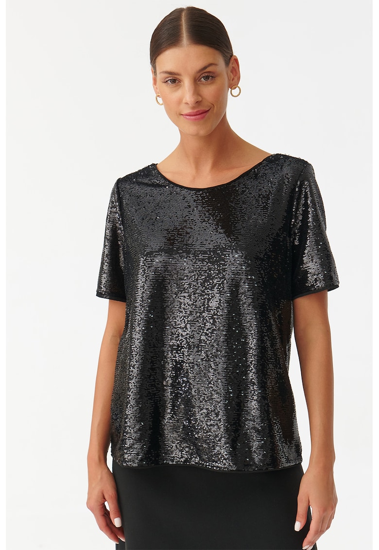 Bluza cu maneci scurte si aplicatii cu paiete