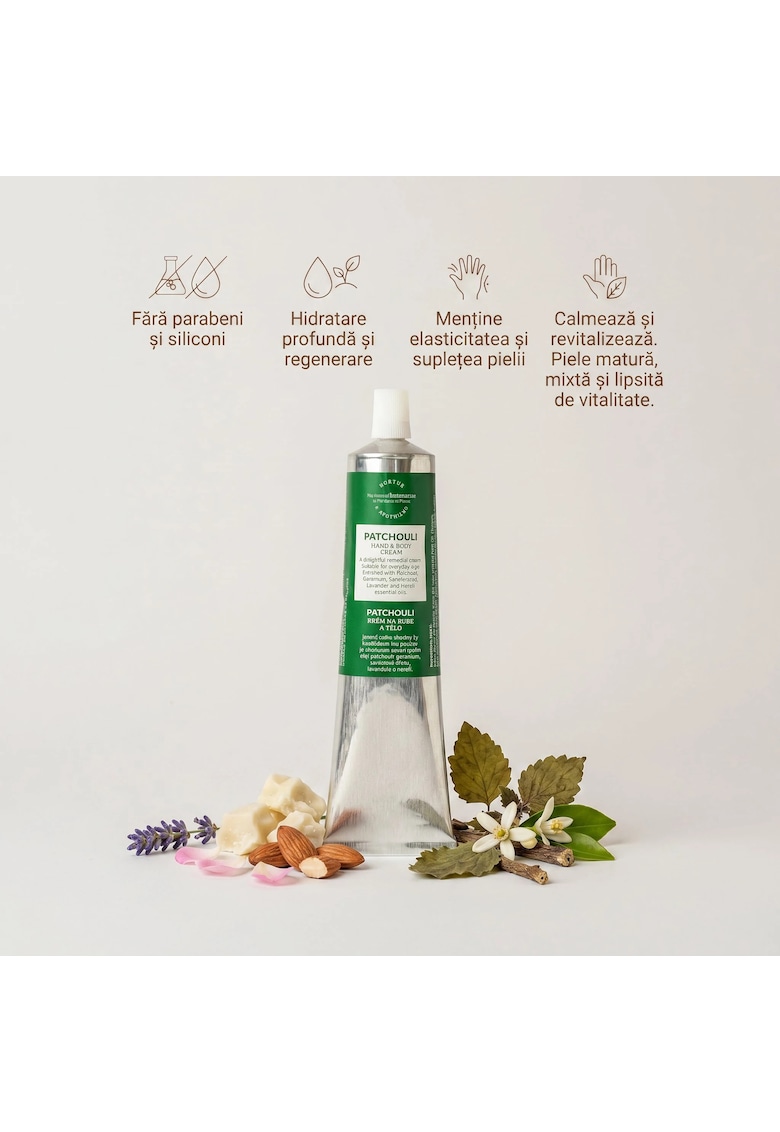 Crema de maini si corp naturala cu Paciuli - 100g - fara parabeni si siliconi - pentru piele uscata si normala - hidratare profunda si regenerare