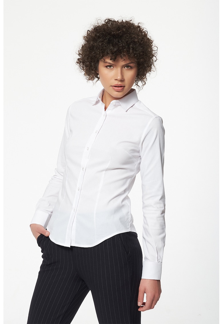 Camasa slim-fit de bumbac cu maneci lungi
