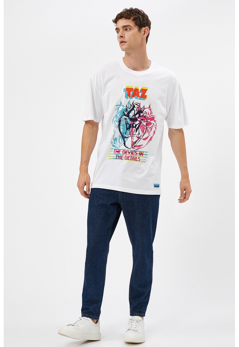 Tricou cu decolteu la baza gatului si imprimeu tematic Tunes