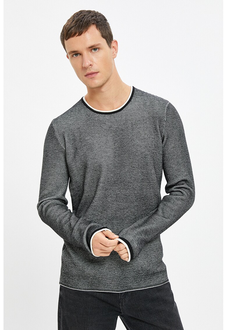 Pulover slim fit texturat - Alb/Negru
