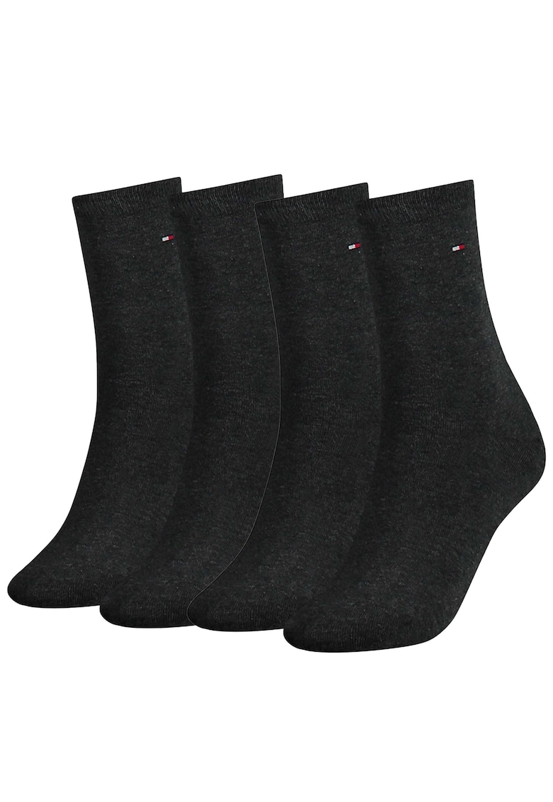 Tommy Hilfiger Set de sosete lungi cu logo brodat - 4 perechi - Gri