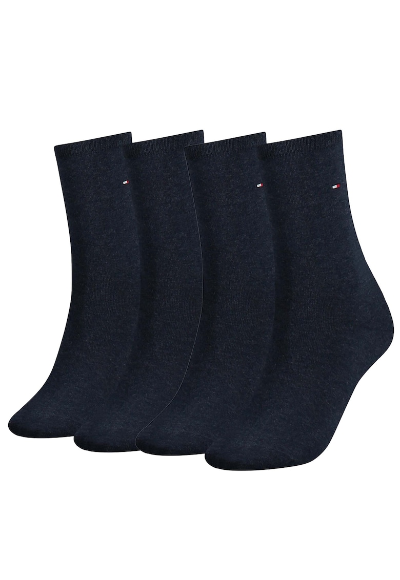 Tommy Hilfiger Set de sosete lungi cu logo brodat - 4 perechi - Albastru