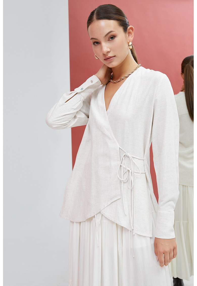 Bluza din amestec de in cu model petrecut