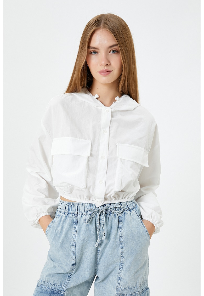 Jacheta crop cu gluga