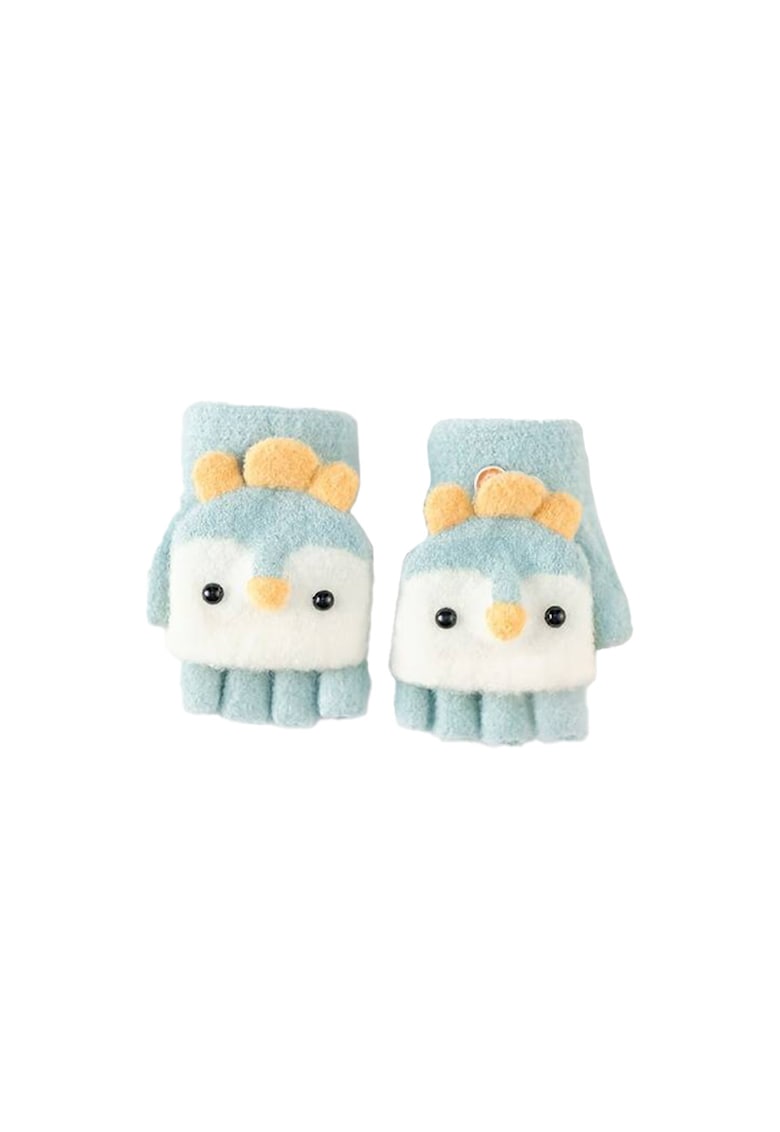 Manusi pentru copii - model cu degetele descoperite si capac decapotabil - accesorizate cu pinguini poznasi - tematica happy feet - EFAYN