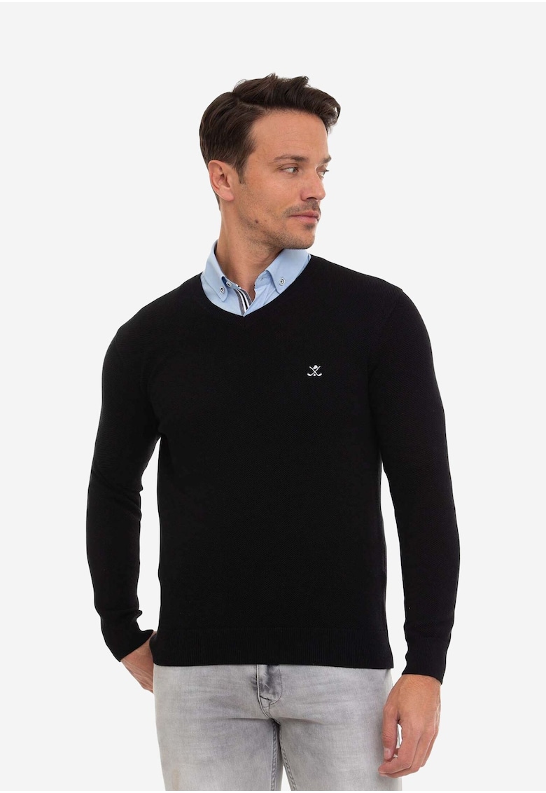 Pulover din bumbac cu decolteu in V