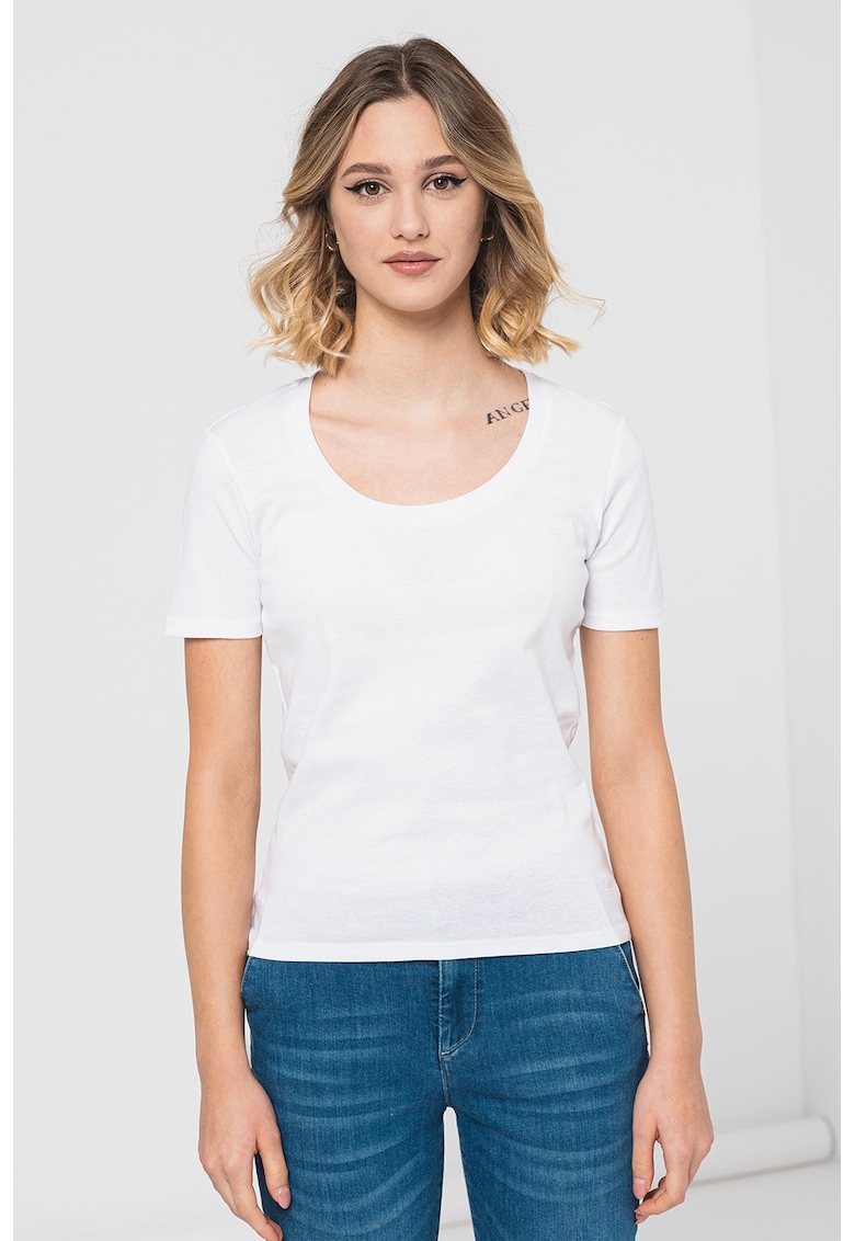Tricou din bumbac cu decolteu rotund - Alb
