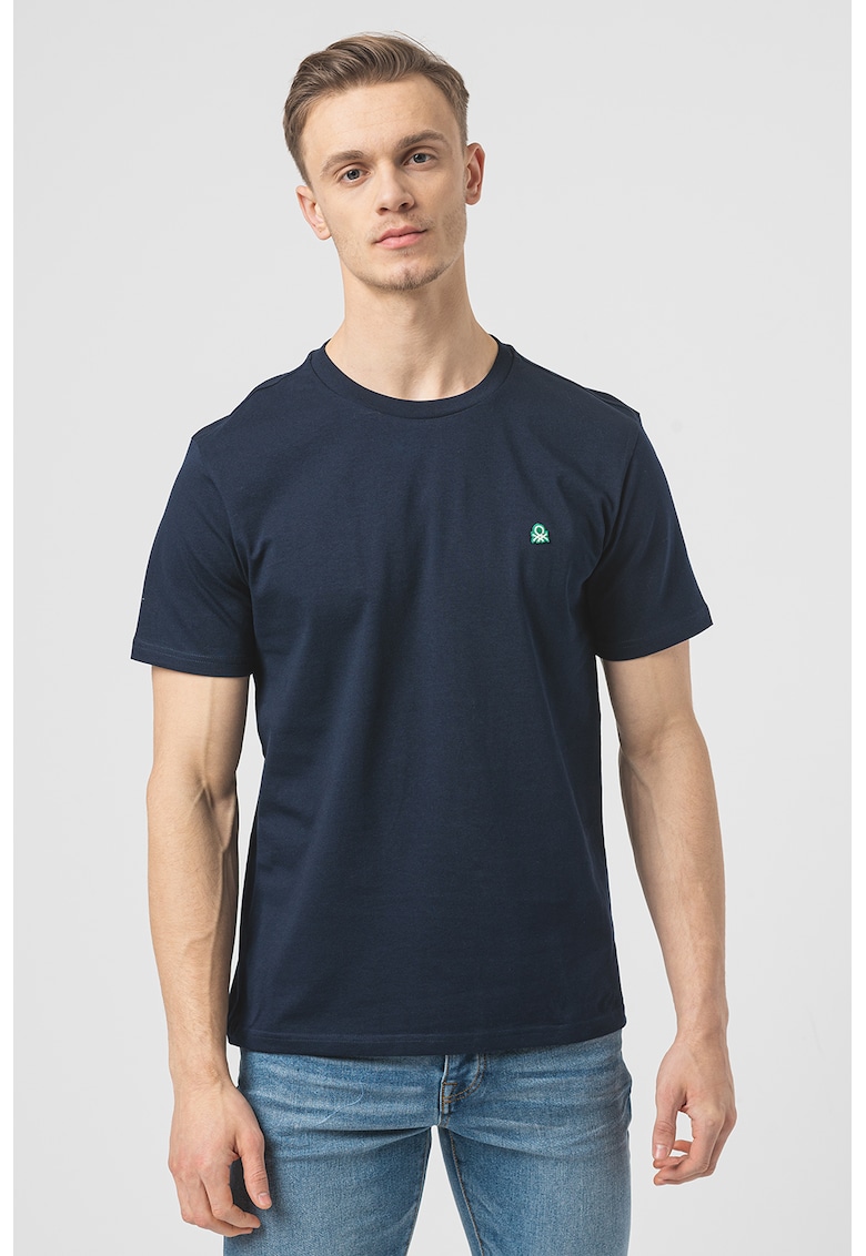 Tricou regular fit cu decolteu la baza gatului - Albastru ultramarin