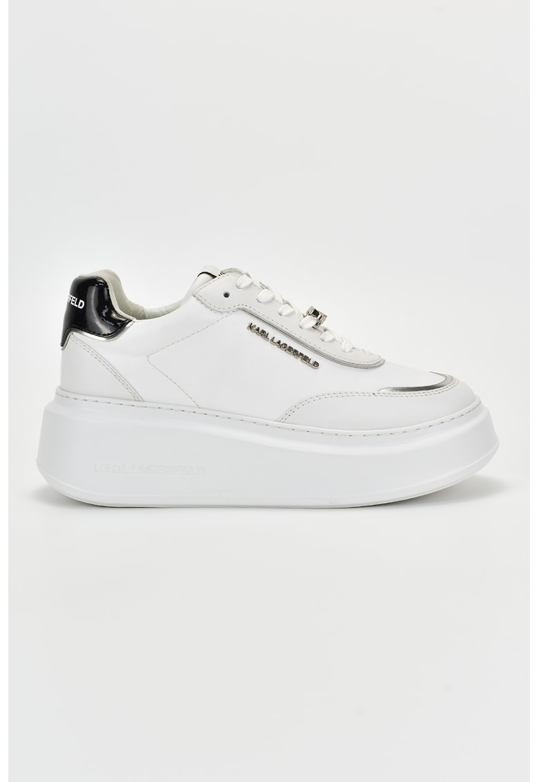 Pantofi sport wedge de piele cu logo - Alb/Argintiu