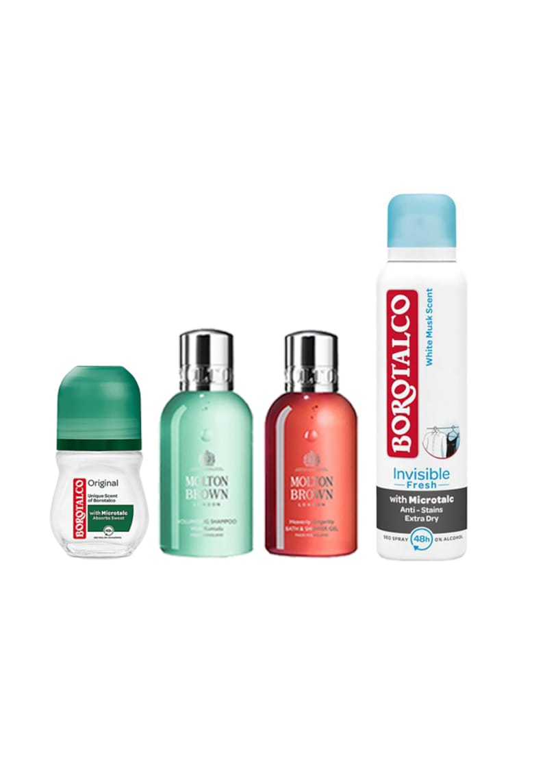 Set Energy and Vitality - Femei - Deodorant Spray Invisible Fresh + 150 ml - Deodorant Borotalco Roll-On Original + 50 ml Gel de dus Gingerlily 100ml + Sampon de volum Kumudu 100 ml