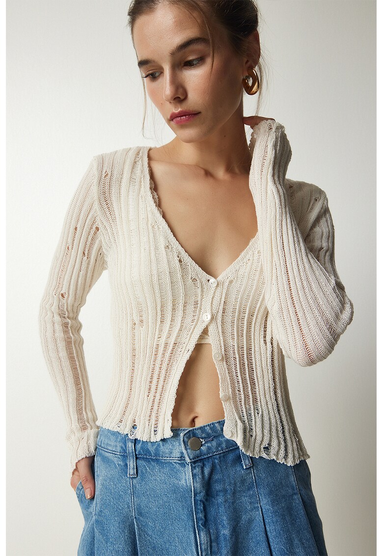 Cardigan transparent din amestec de bumbac