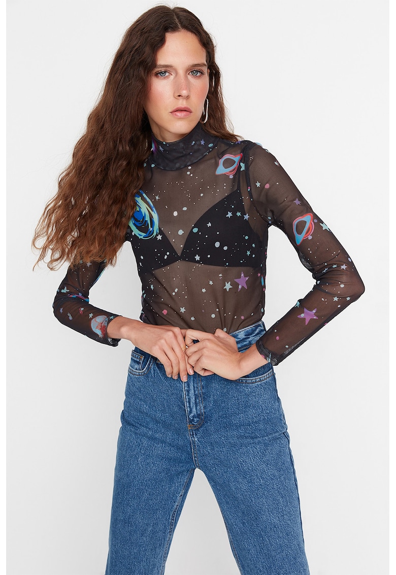 Bluza de plasa cu model cosmic