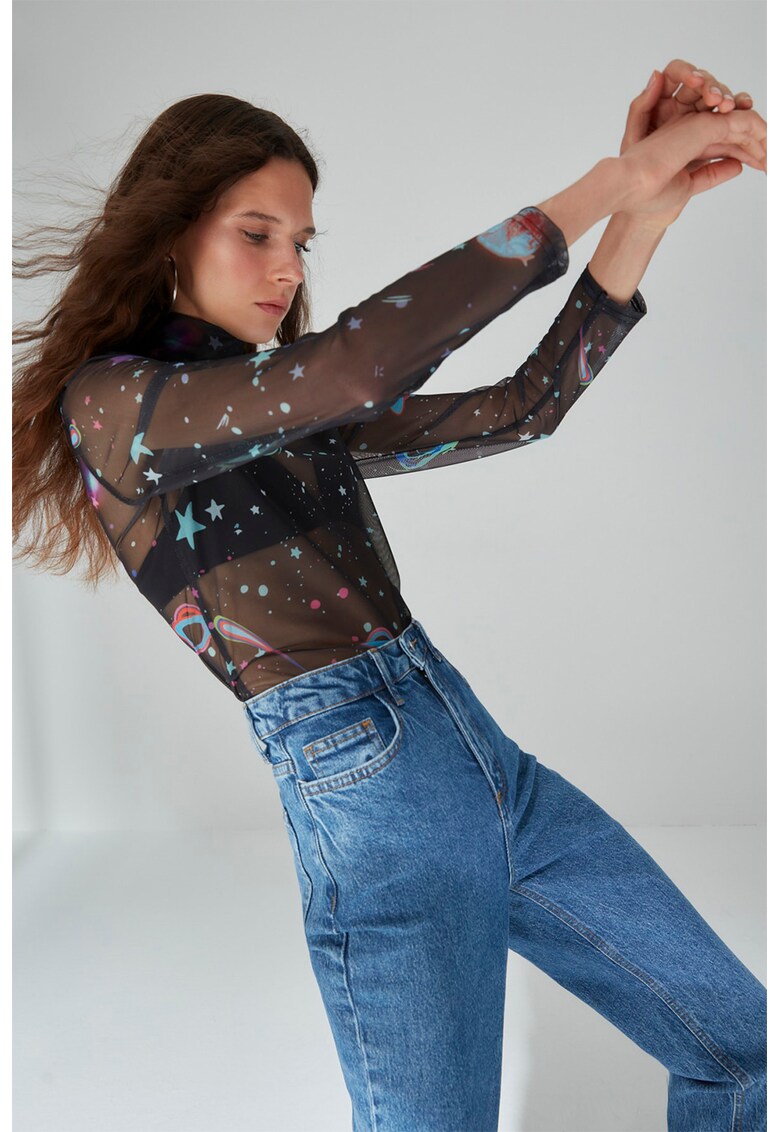 Bluza de plasa cu model cosmic