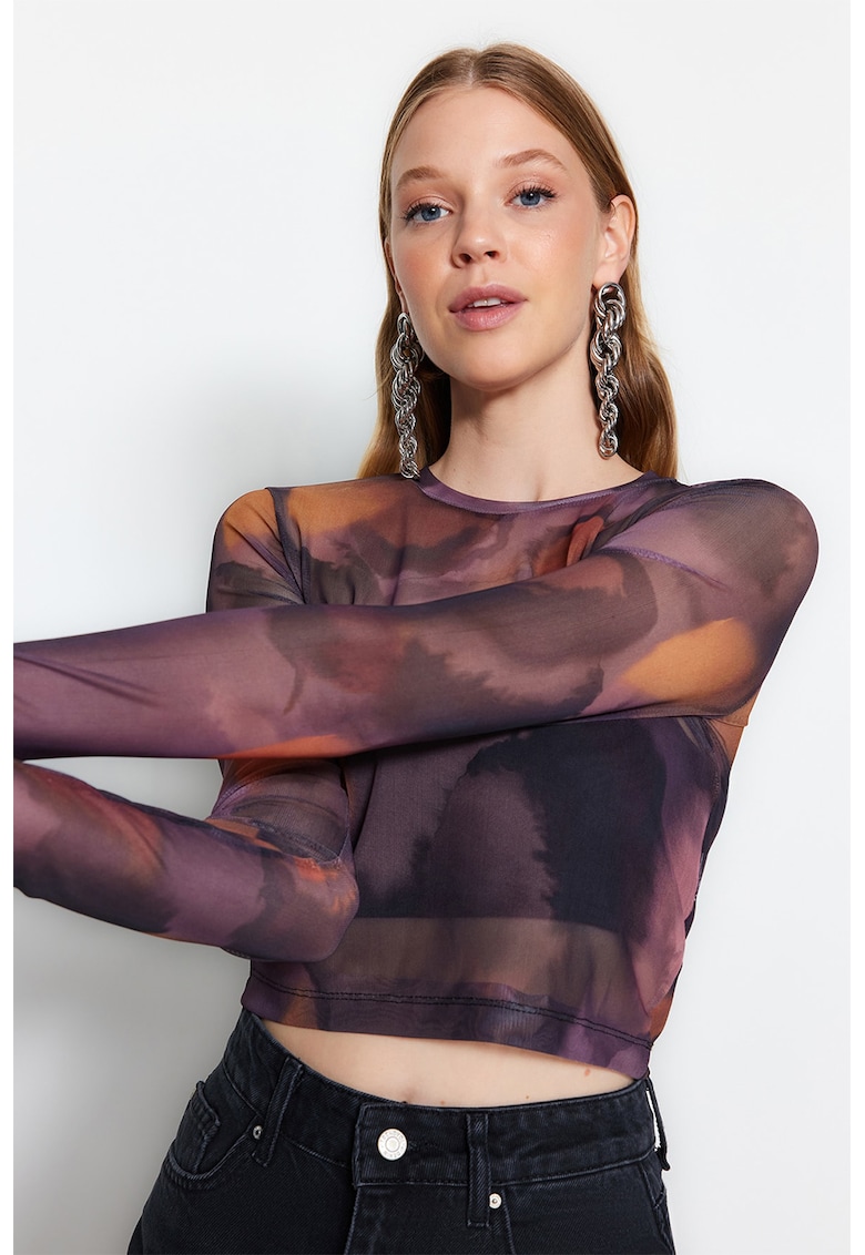Trendyol Bluza de plasa semitransparenta cu imprimeu abstract
