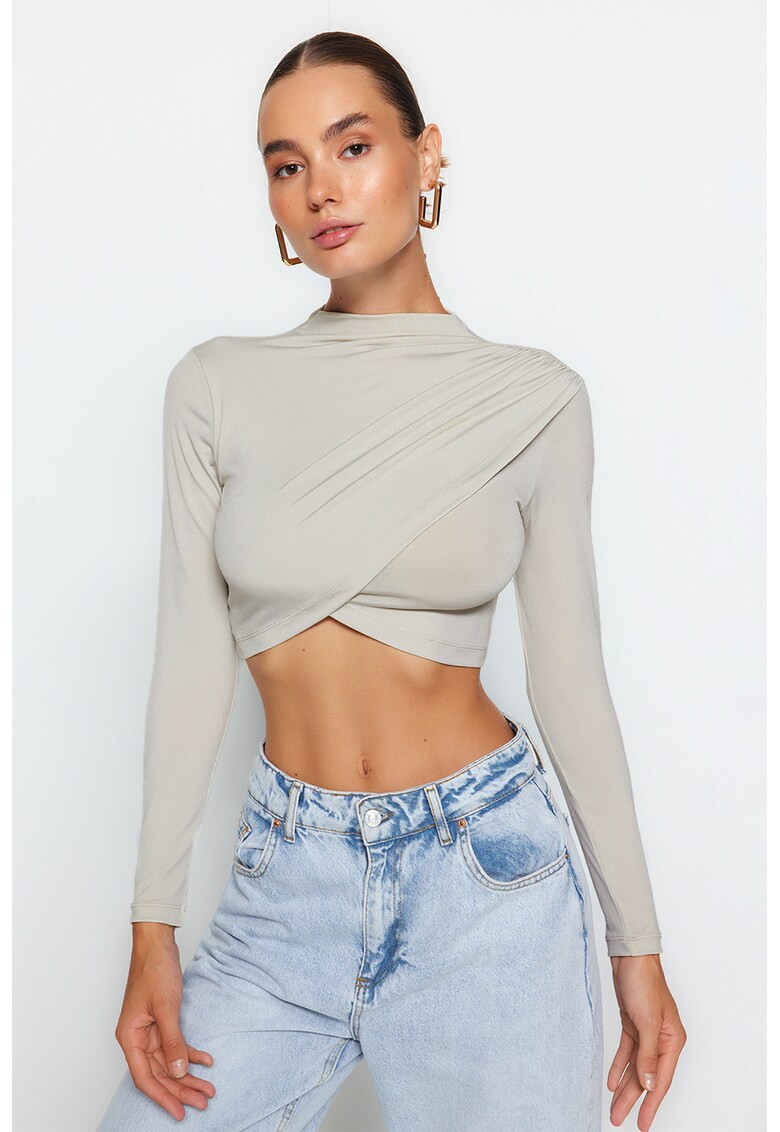 Bluza crop din jerseu cu model petrecut