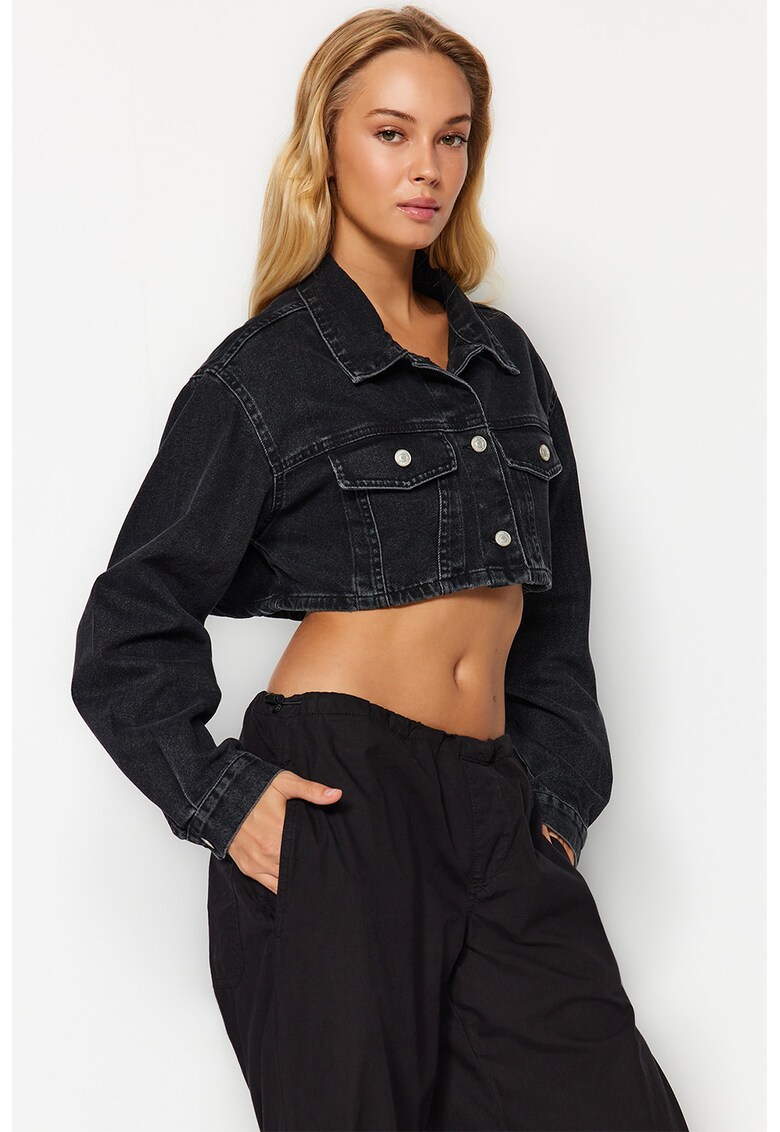 Jacheta crop de denim