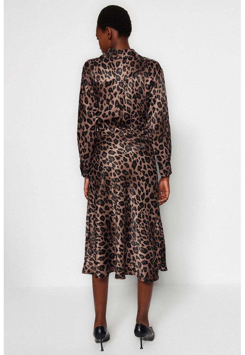 Fusta midi de satin cu imprimeu leopard